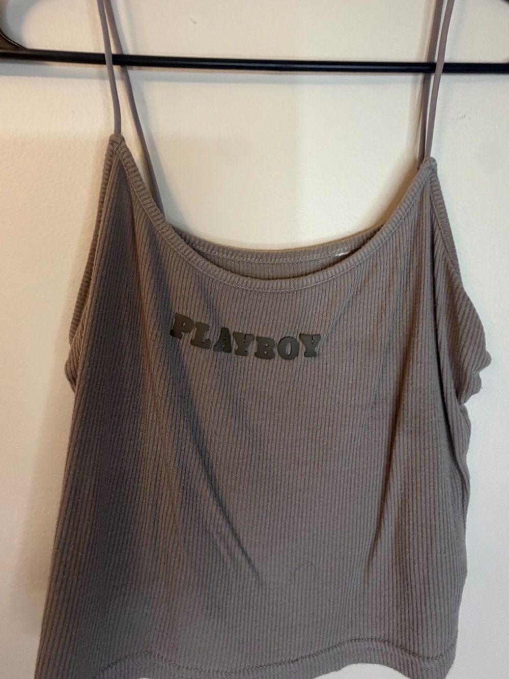 PLAYBOY Taupe Ribbed Spaghetti-Strap Cami